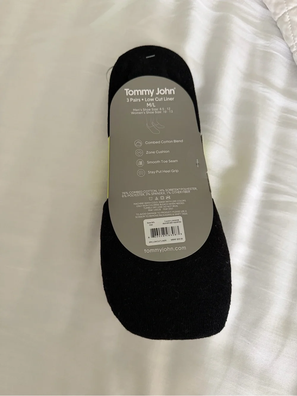 Tommy John Men’s Low-Cut Liner Socks - Gray, White, and Black (3 Pairs)